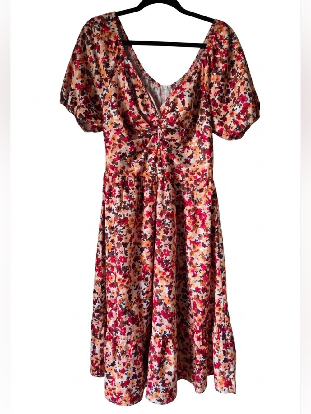 🌸 SHEIN Ditsy Floral Twist Front Peekaboo Midi Dress - EUC